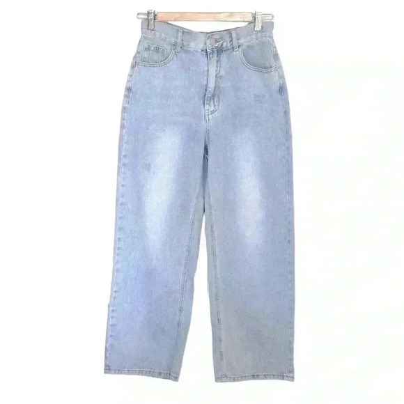 NWOT Petal + Pup Wide Leg Cropped Distressed Jeans | Light Wash | SZ 6 - Picture 1 of 7